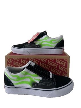 Vans Old Skool Green Flame Sneaker Women Size 7.5 EU 38